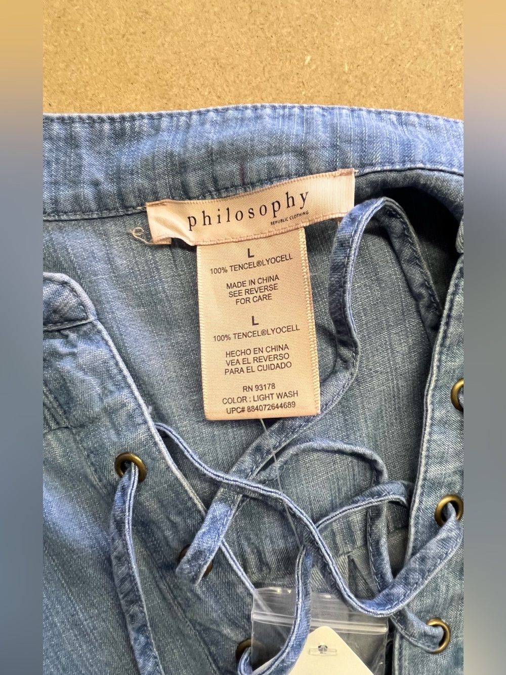 Philosophy NWT Size Large Light Blue Denim Lace-Up Women's Dress with Pockets